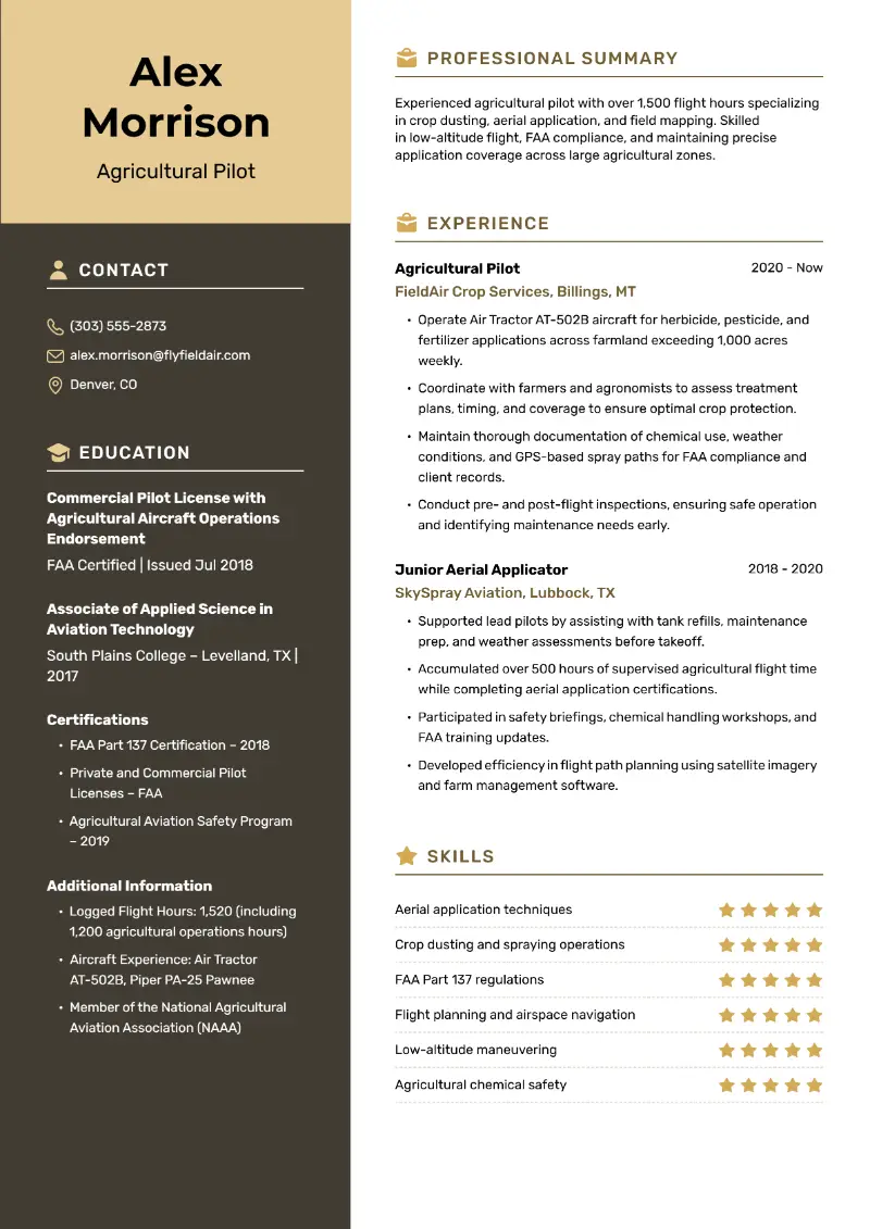 Agricultural Pilot Resume Agricultural Pilot Resume