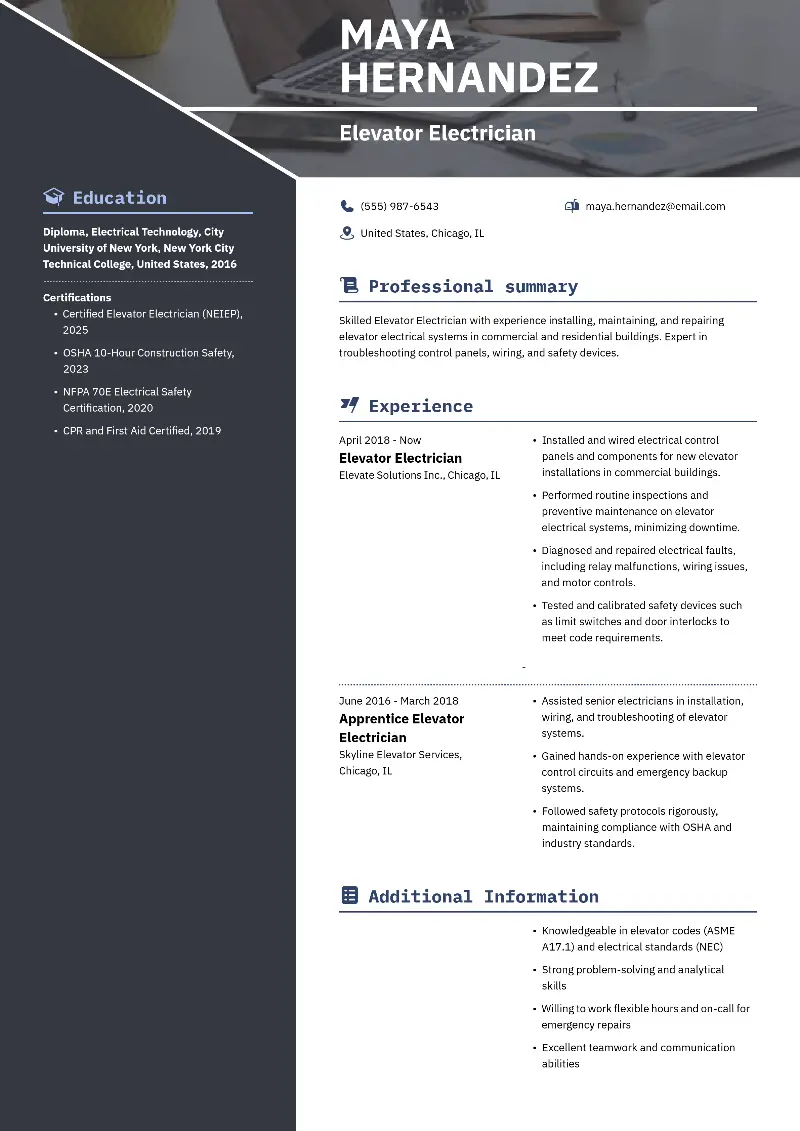 Elevator Electrician Resume Elevator Electrician Resume