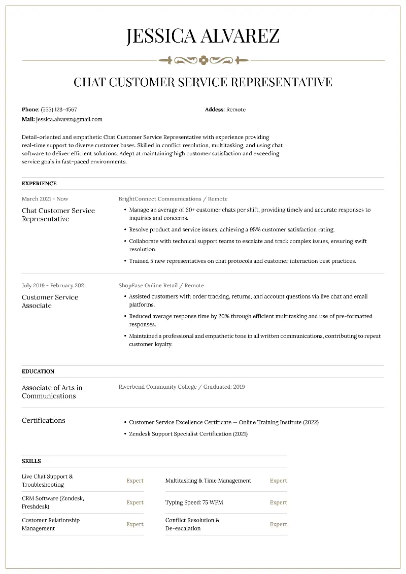 Chat Customer Service Representative Resume Chat Customer Service Representative Resume