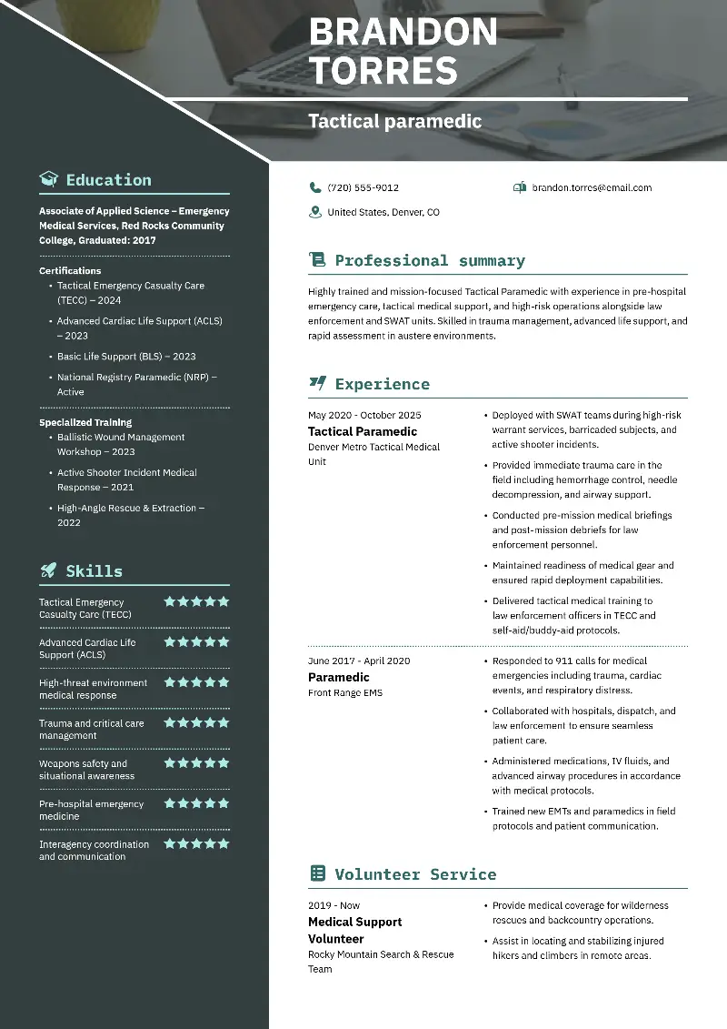 Tactical paramedic Resume Tactical paramedic Resume