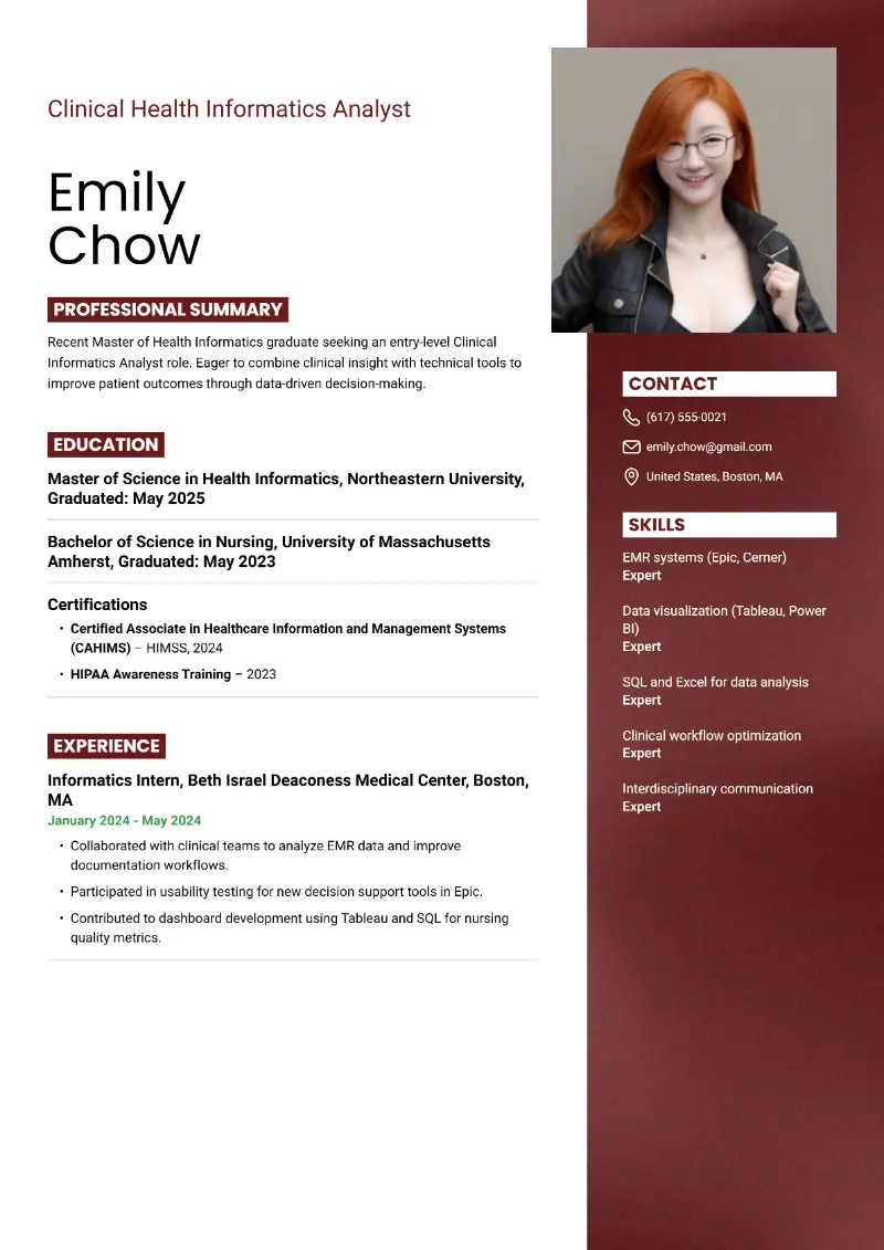 Clinical Health Informatics Analyst Resume