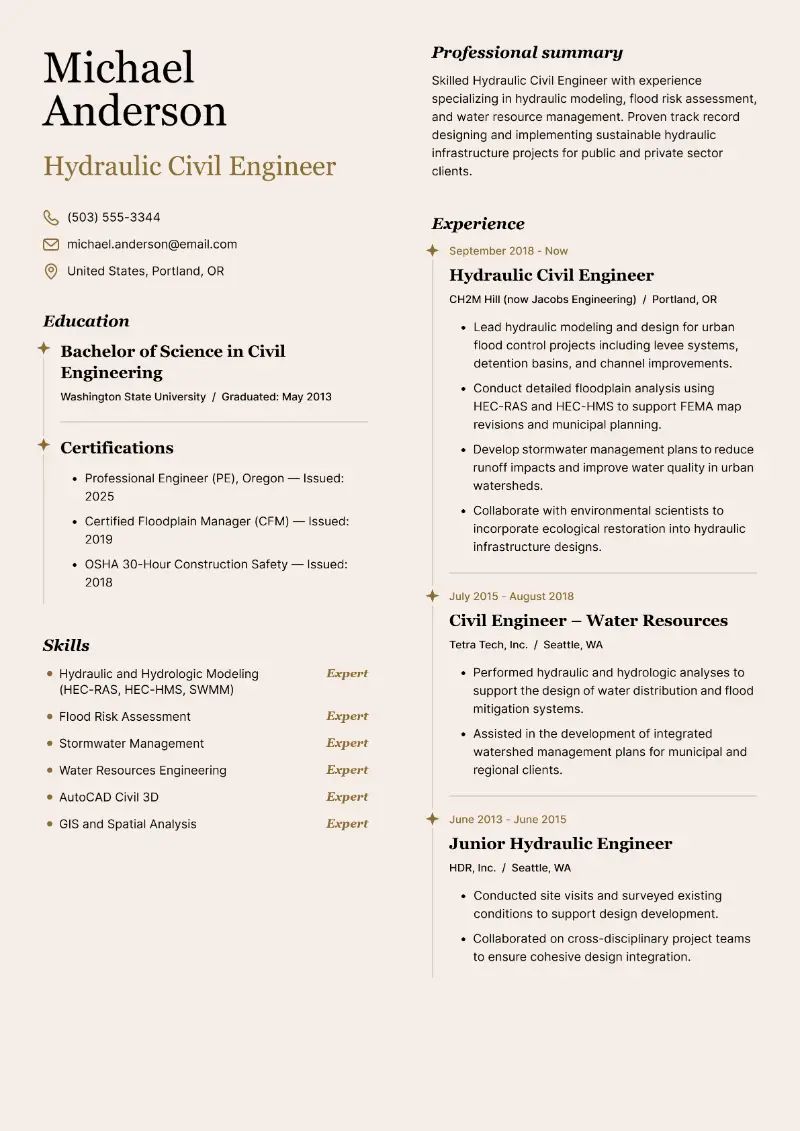 Hydraulic Civil Engineer Resume