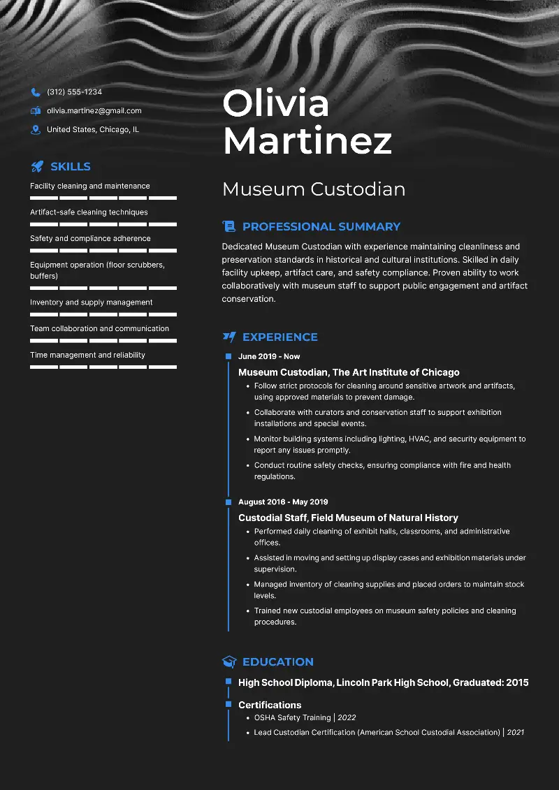 Museum Custodian  Resume