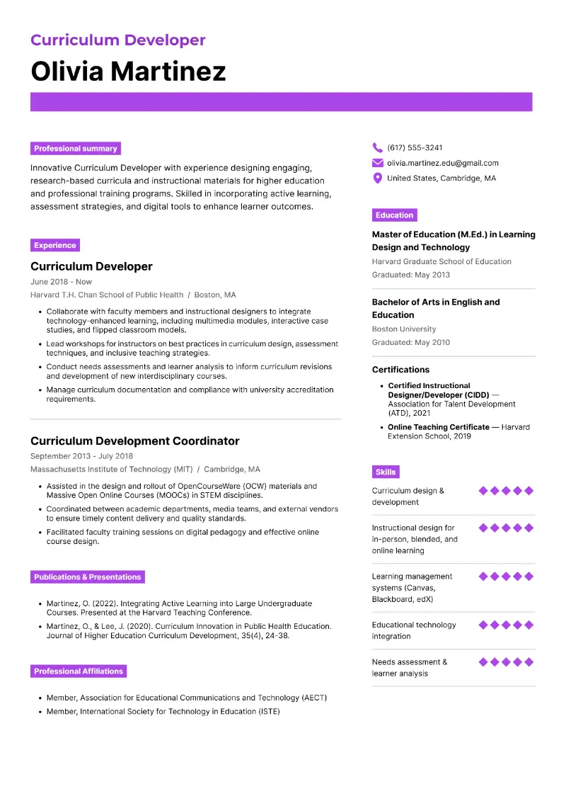 Curriculum Developer  Resume