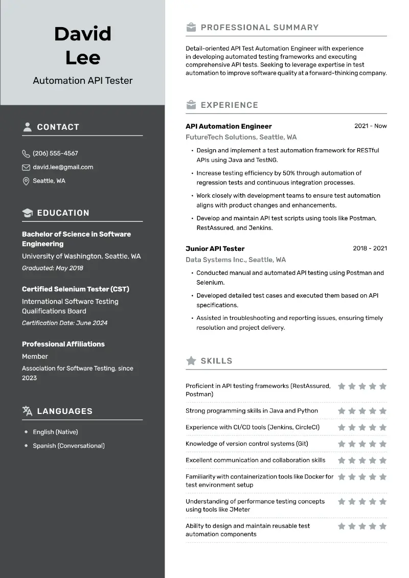 Automation API Tester Resume