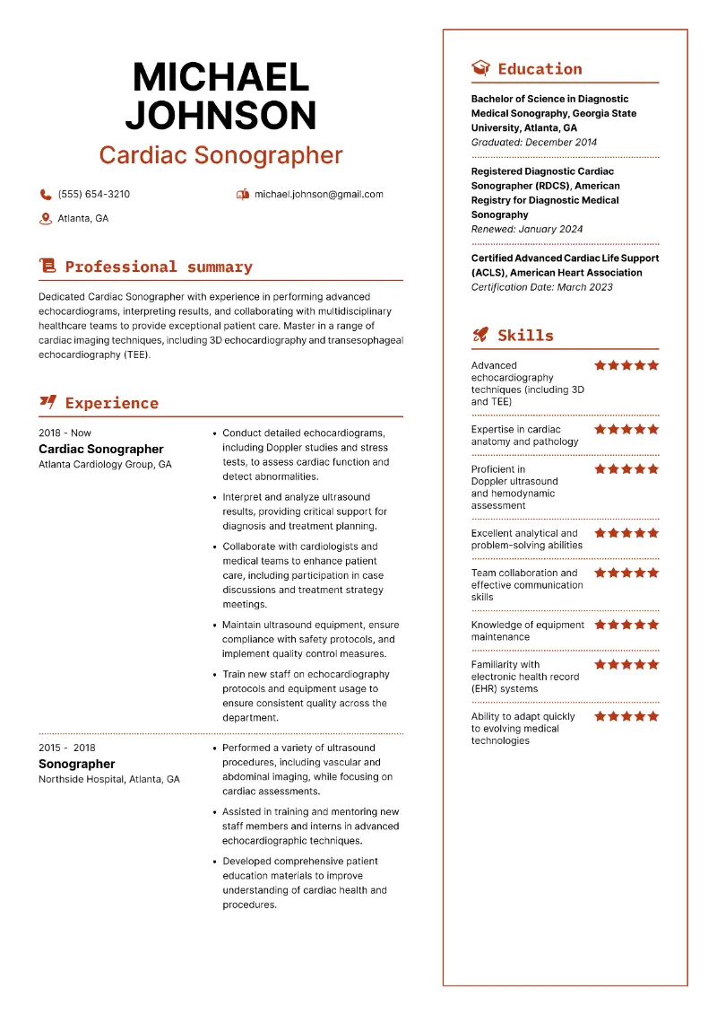 Cardiac Sonographer Resume