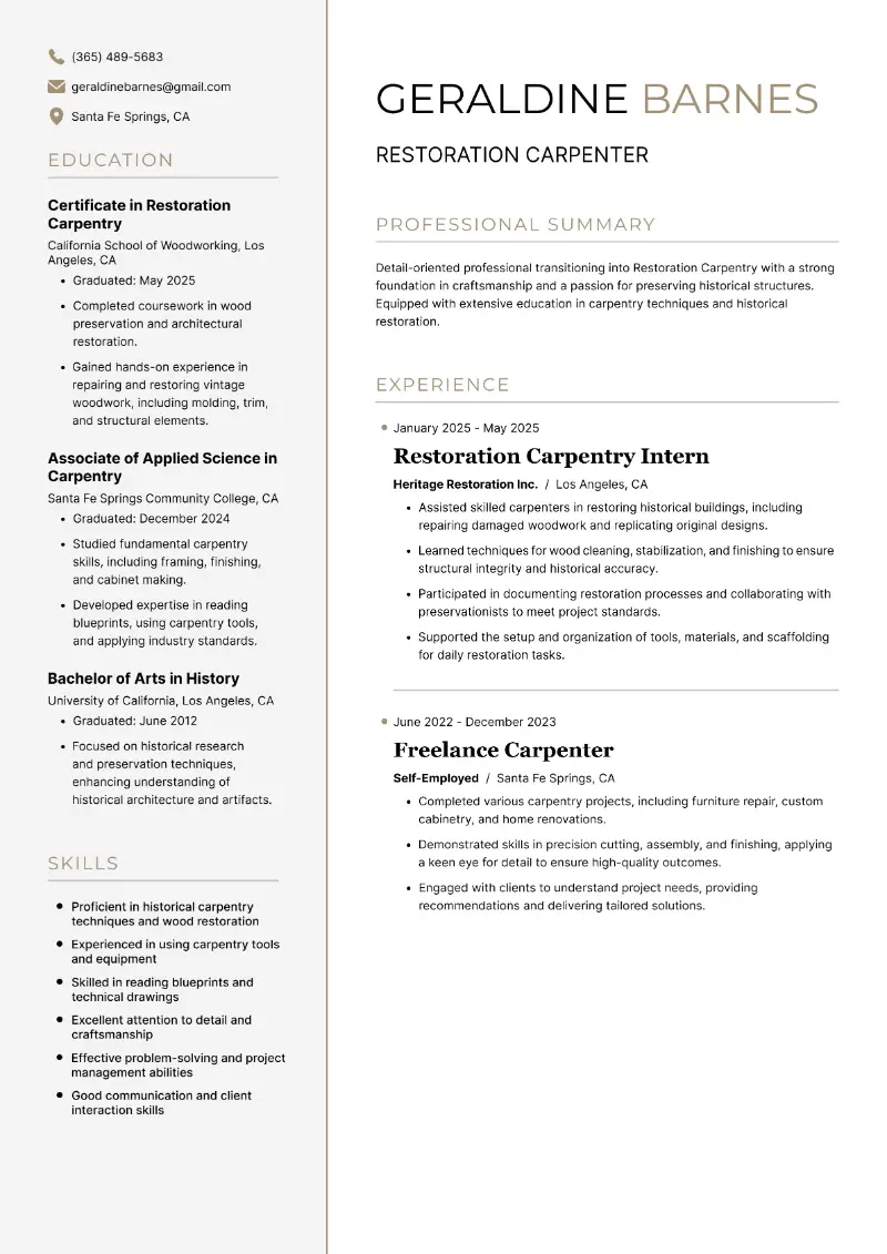 Restoration Carpenter Resume