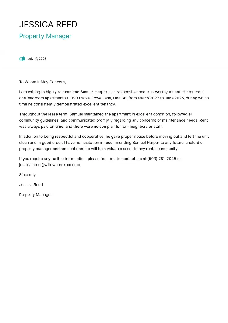 Property Manager   Cover Letter