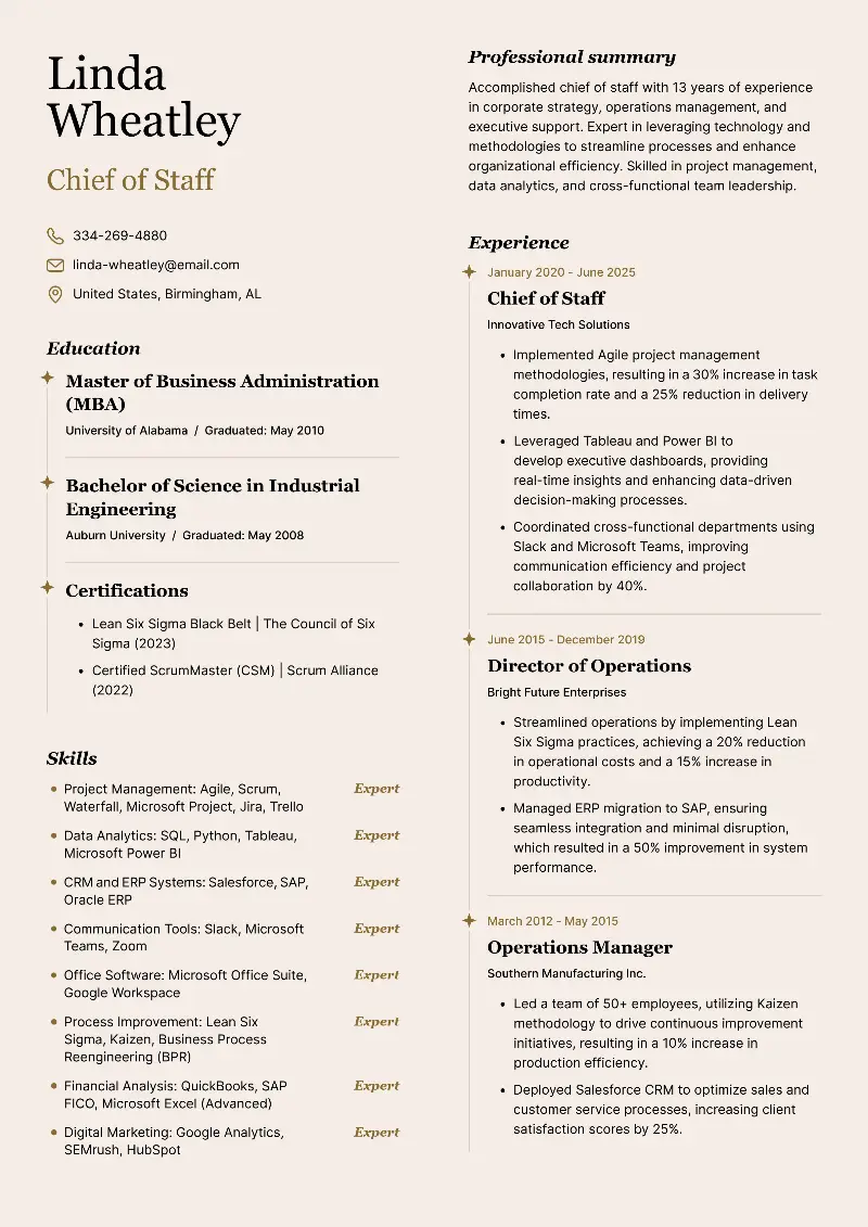 Chief of Staff Resume