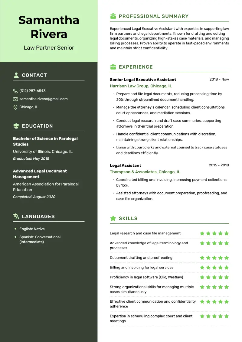 Law Partner Senior Resume