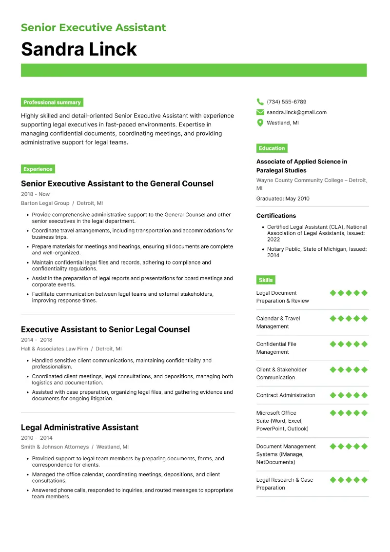 Senior Executive Assistant Resume