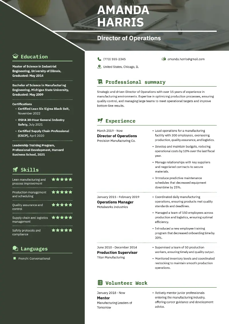 Director of Operations  Resume