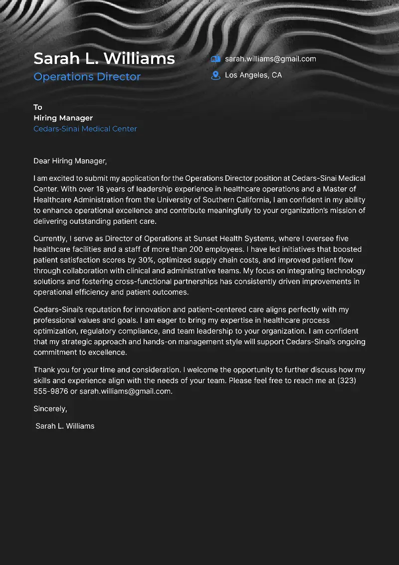 Operations Director Cover Letter