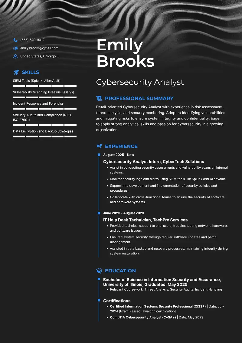 Cybersecurity Analyst Resume