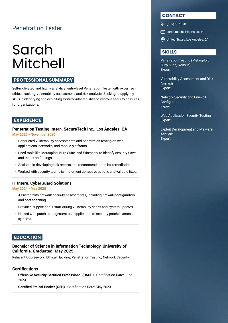 Penetration Tester Resume