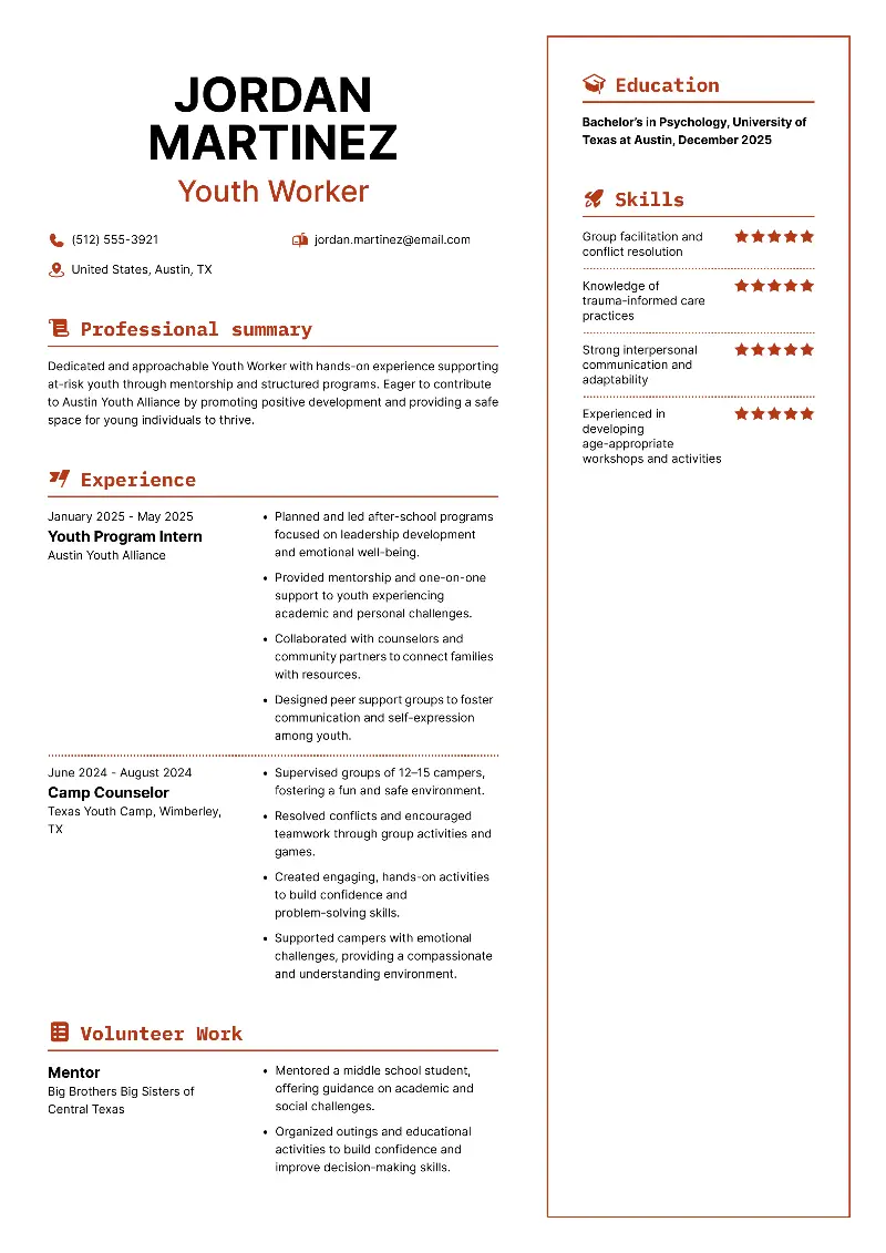 Youth Worker Resume