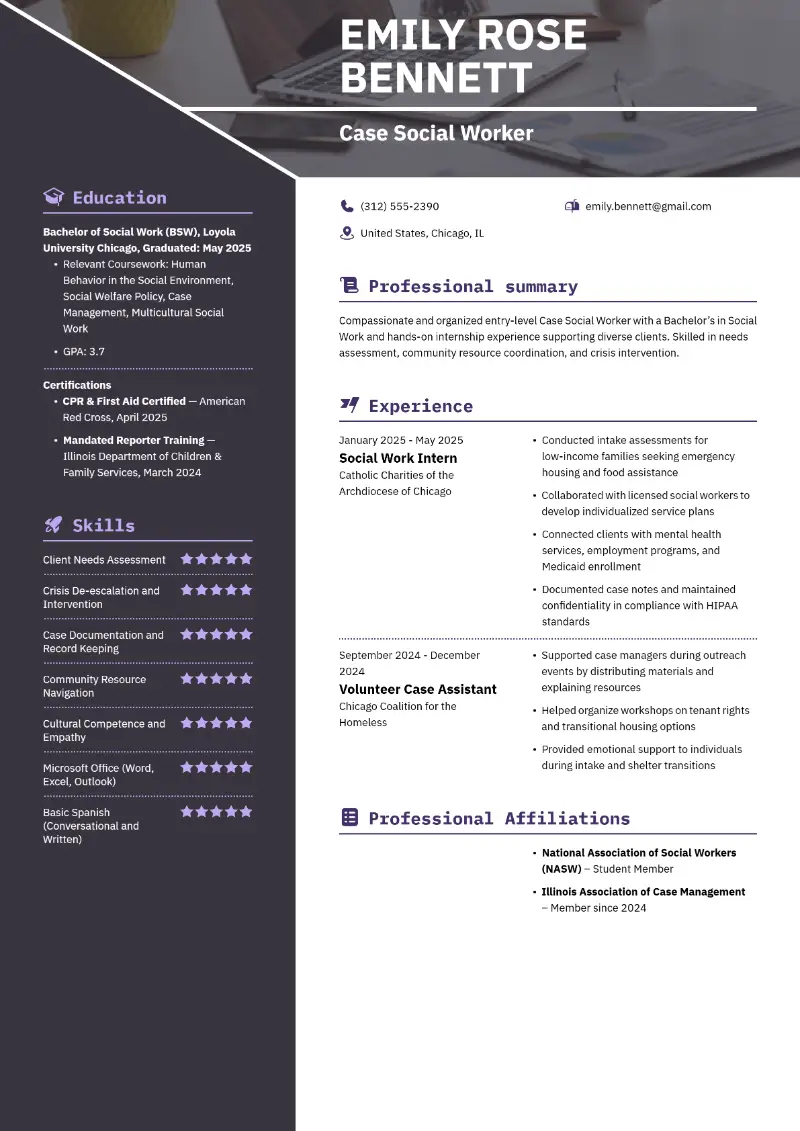  Case Social Worker  Resume