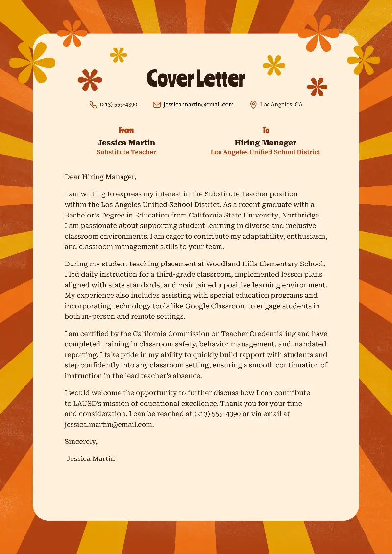 Substitute Teacher Cover Letter