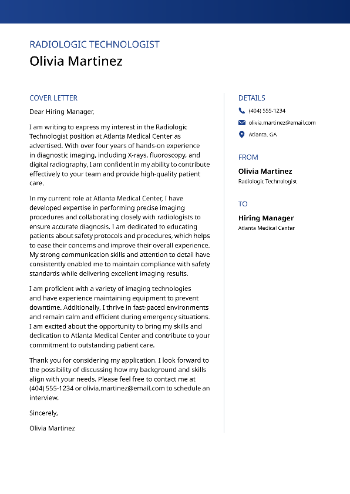 Radiologic Technologist Cover Letter Example