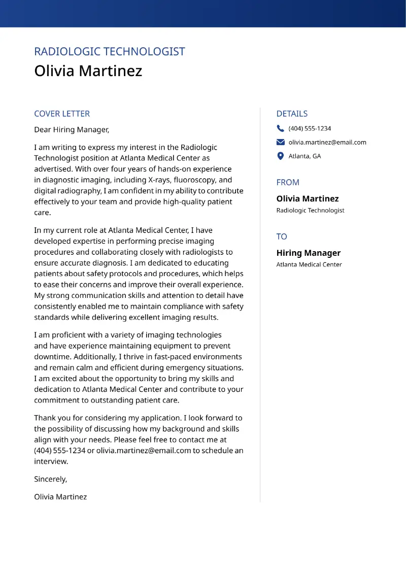 Radiologic Technologist Cover Letter