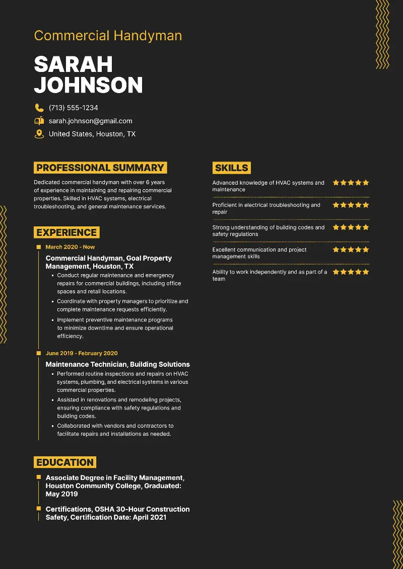 Commercial Handyman Resume