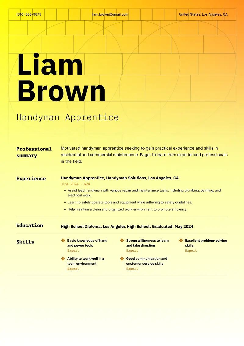 Handyman Apprentice Resume
