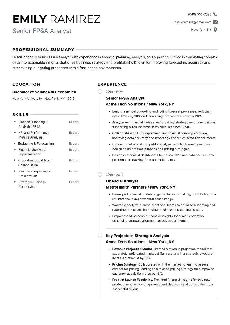Senior FP&A Analyst Resume