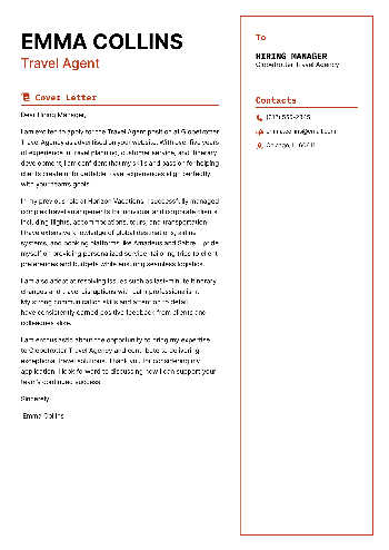 Travel Agent Cover Letter Sample