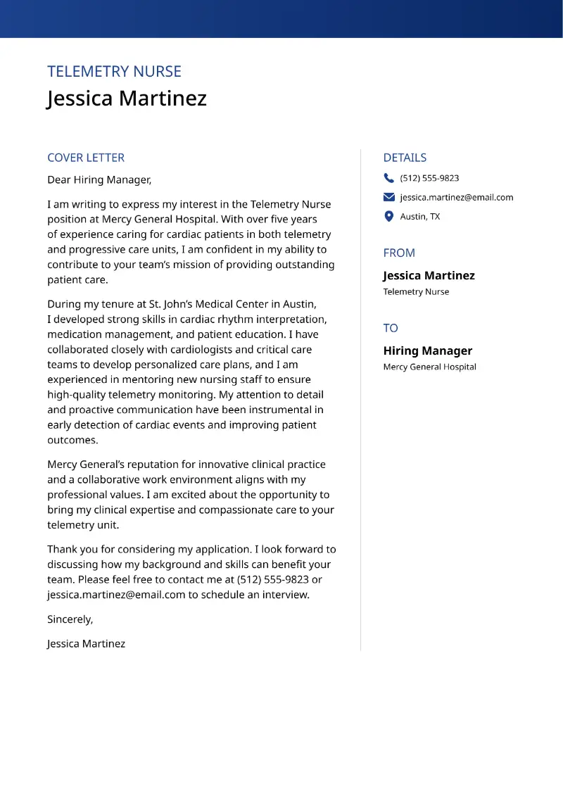 Telemetry Nurse Cover Letter