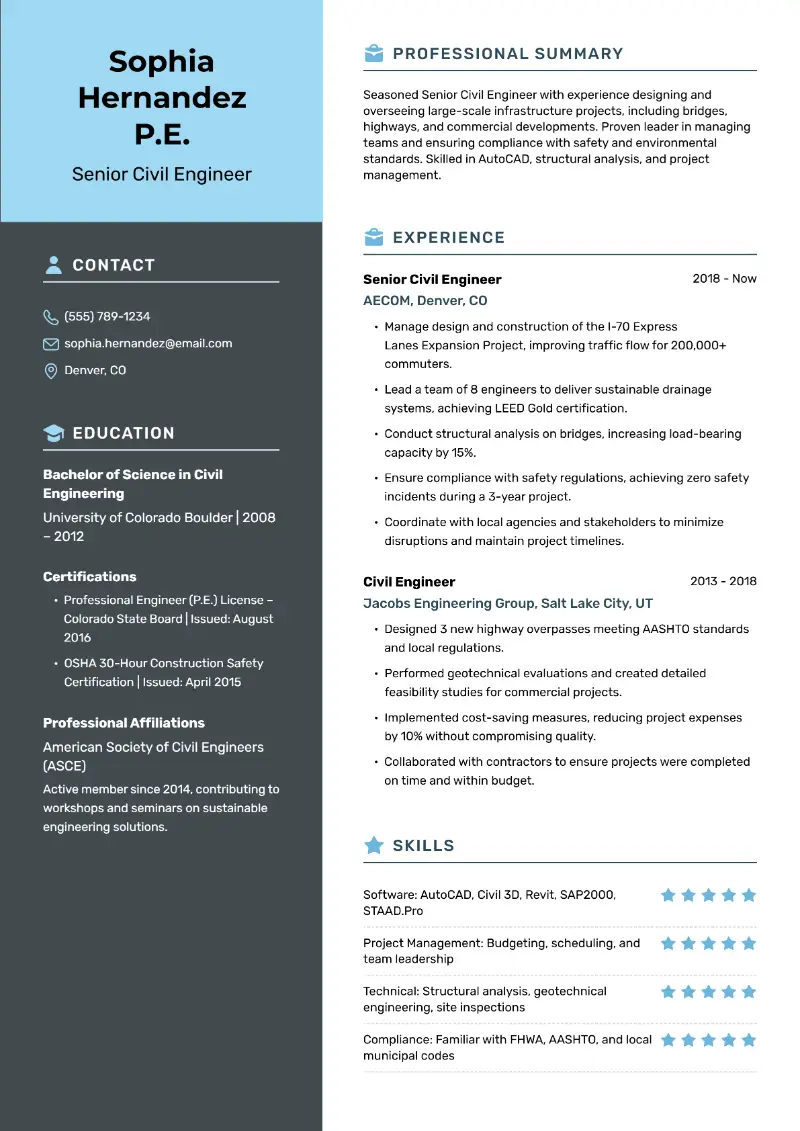 Senior Civil Engineer Resume