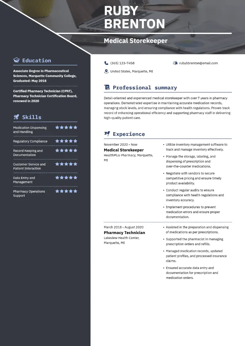 Medical Storekeeper Resume