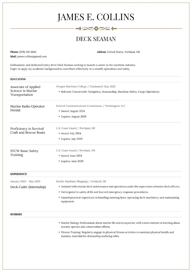Deck Seaman Resume