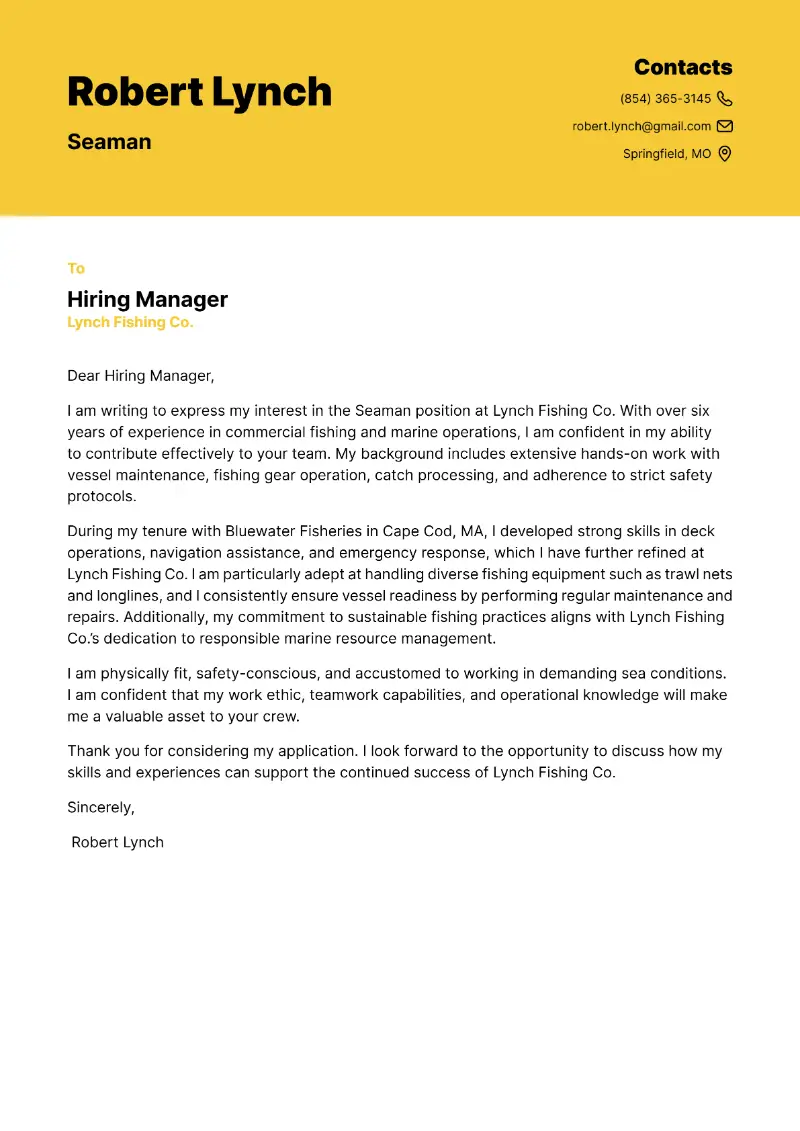 Seaman  Cover Letter