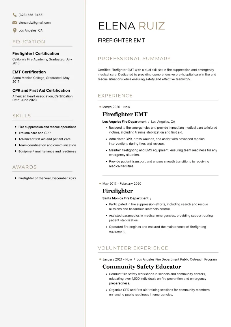 Firefighter EMT Resume