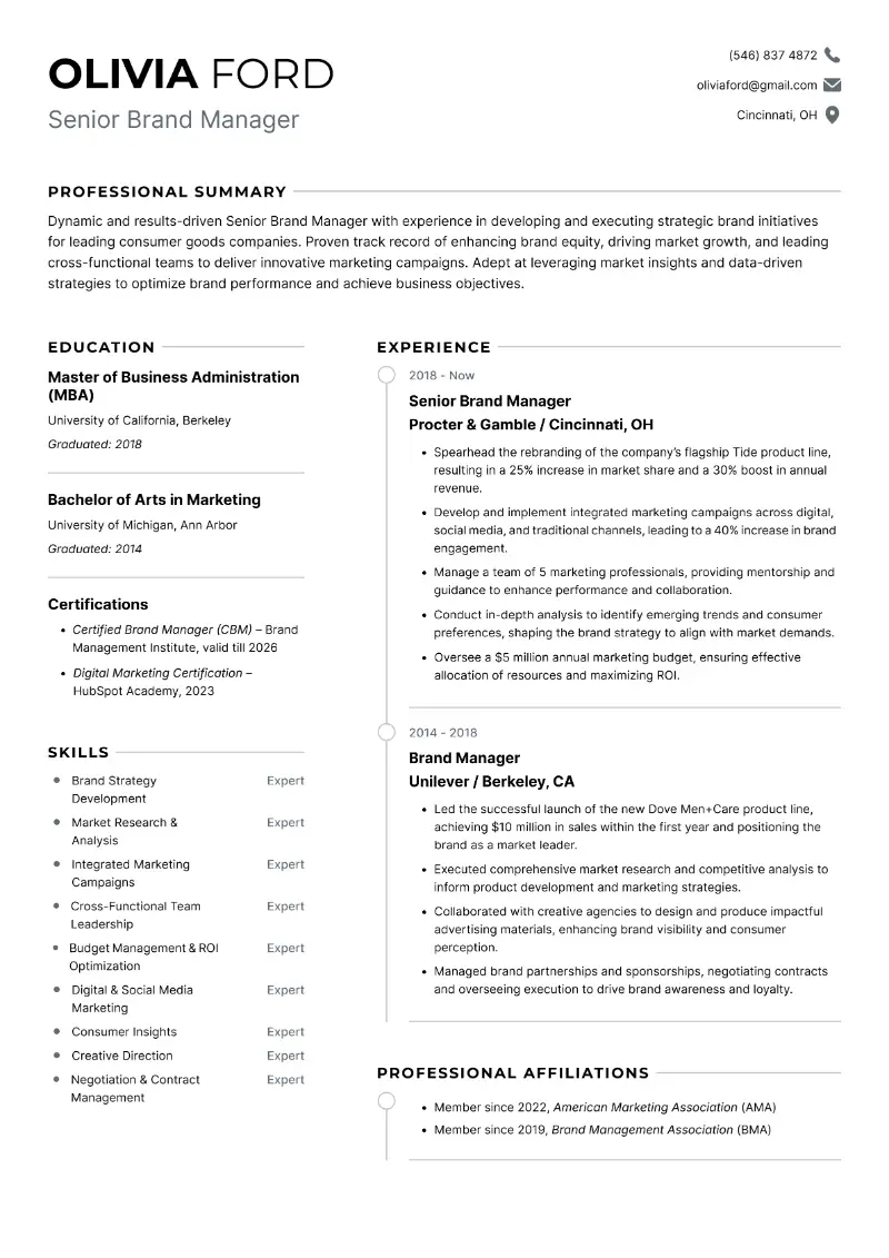 Senior Brand Manager Resume