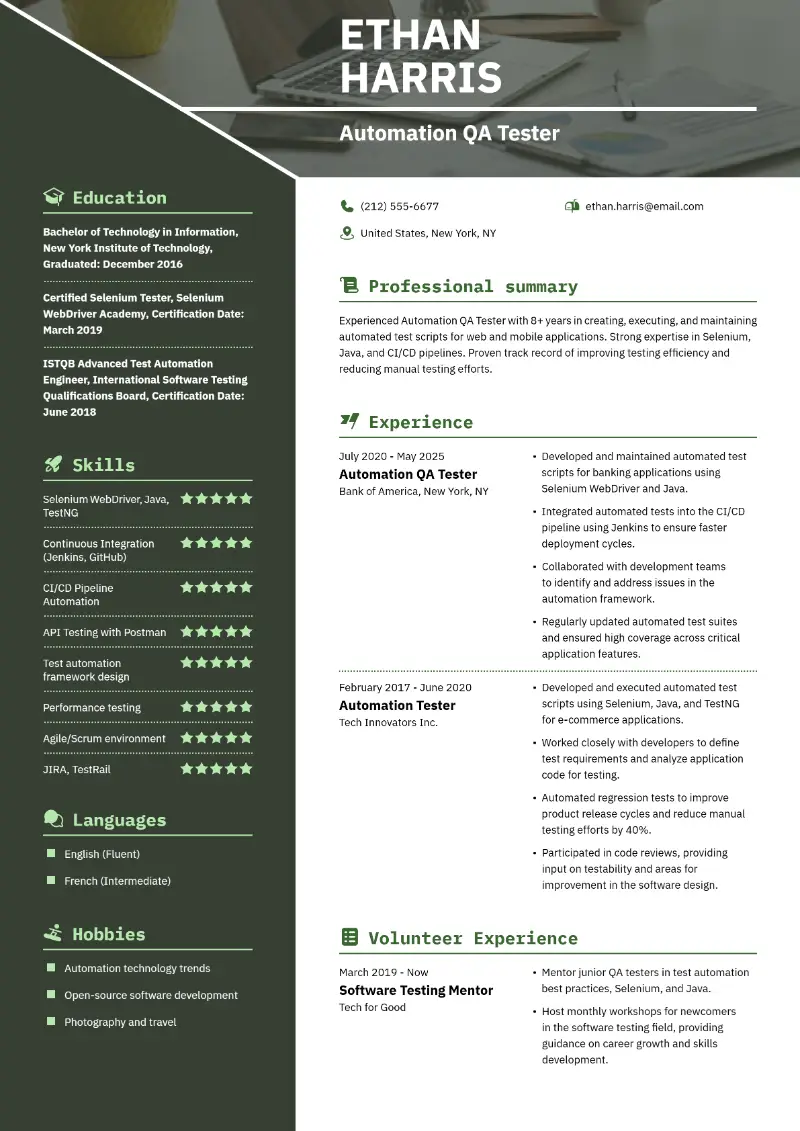 Automation QA Tester Resume