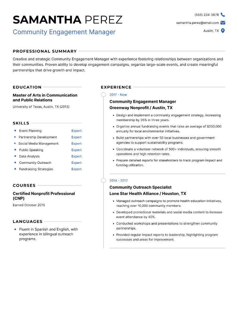 Community Engagement Manager Resume