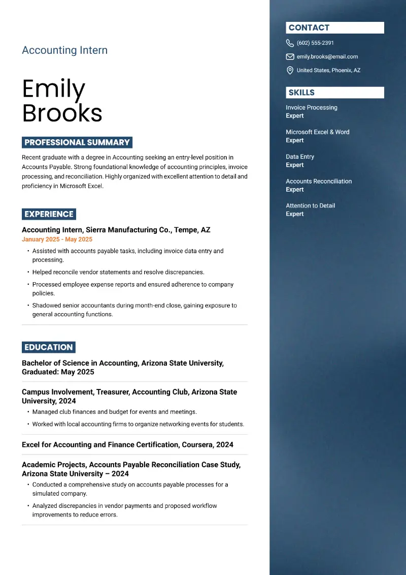 Accounting Intern Resume