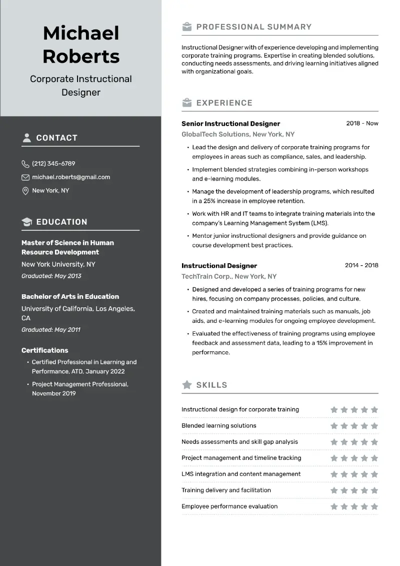 Corporate Instructional Designer Resume