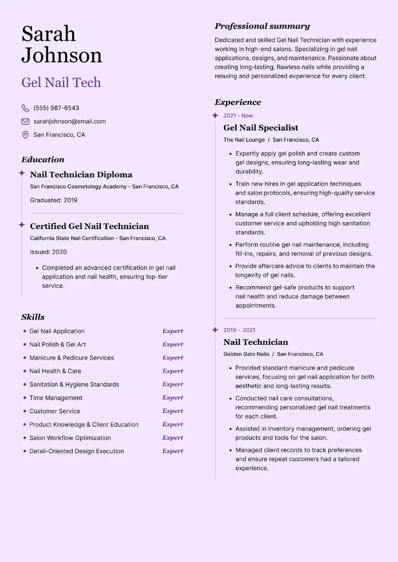 Gel Nail Tech Resume