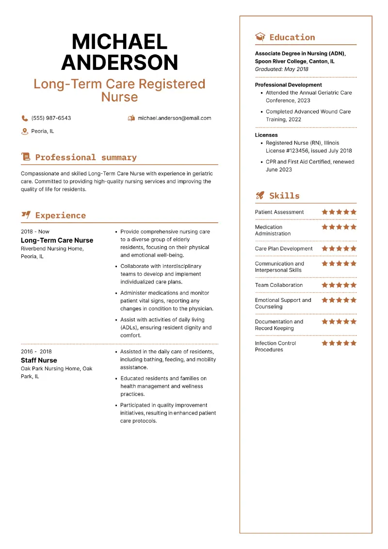 Long-Term Care Registered Nurse Resume