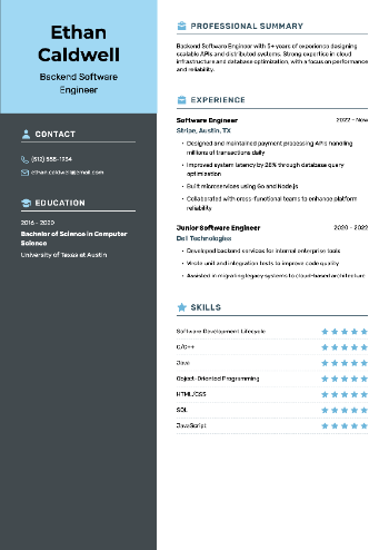 Backend Software Engineer Resume