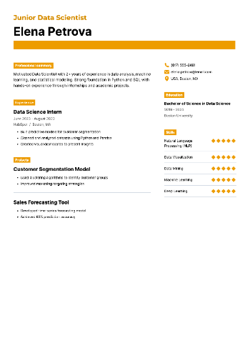 Junior Data Scientist Resume