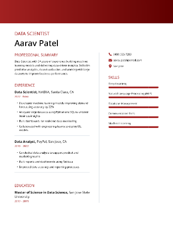 Data Scientist  Resume