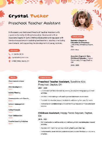 Preschool Teacher Assistant Resume Preschool Teacher Assistant Resume