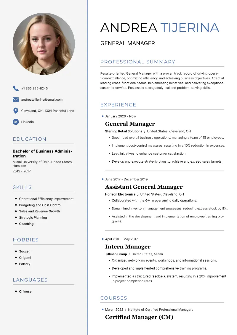 General Manager Resume Examples and Guides