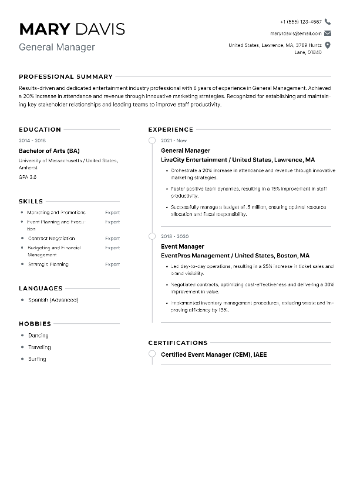 General Manager Resume