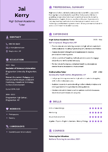 High School Academic Tutor Resume