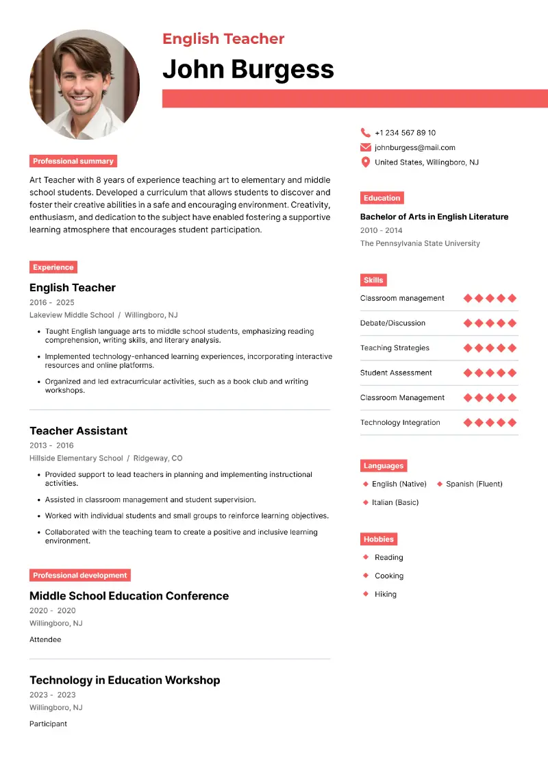 English Teacher Resume English Teacher Resume