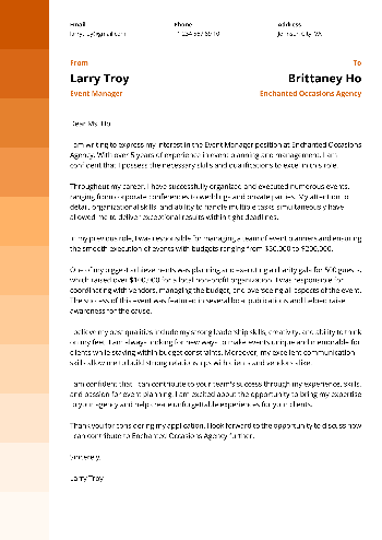 Event Manager Cover Letter
